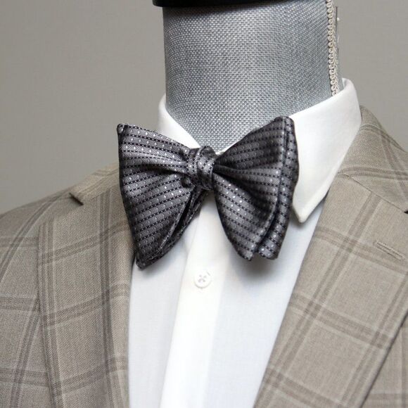 Men's Self-tied Bow Tie 100%Silk Big Butterfly S634 grey Ornament - Picture 2 of 16